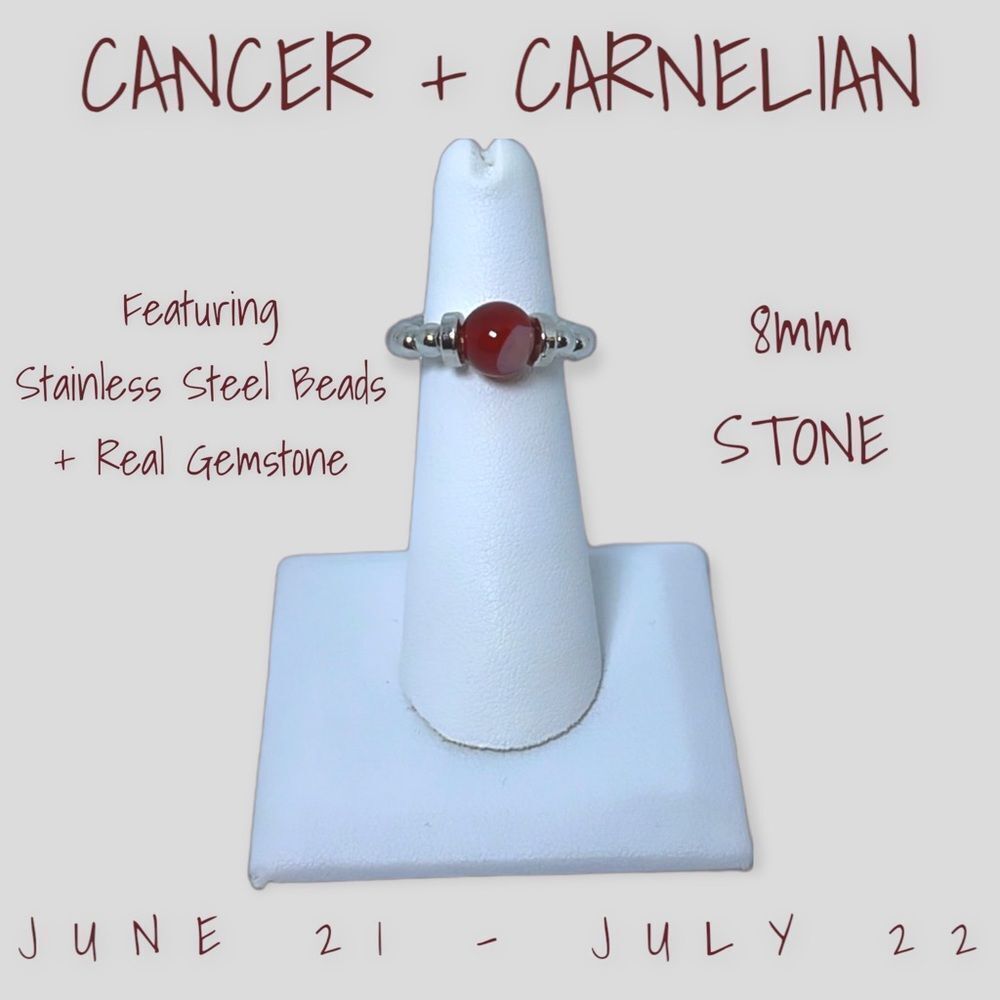 NWT Wool + Pepper Co. Zodiac + Gemstone - Cancer + Carnelian Ring (Silver) 8mm